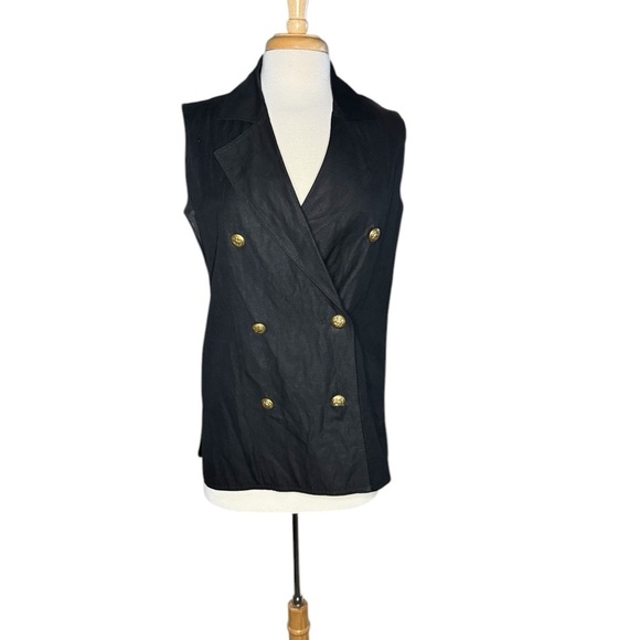 Vintage Breeches Double Breasted Linen Black Vest with Gold Accents Size 6 - Picture 1 of 8